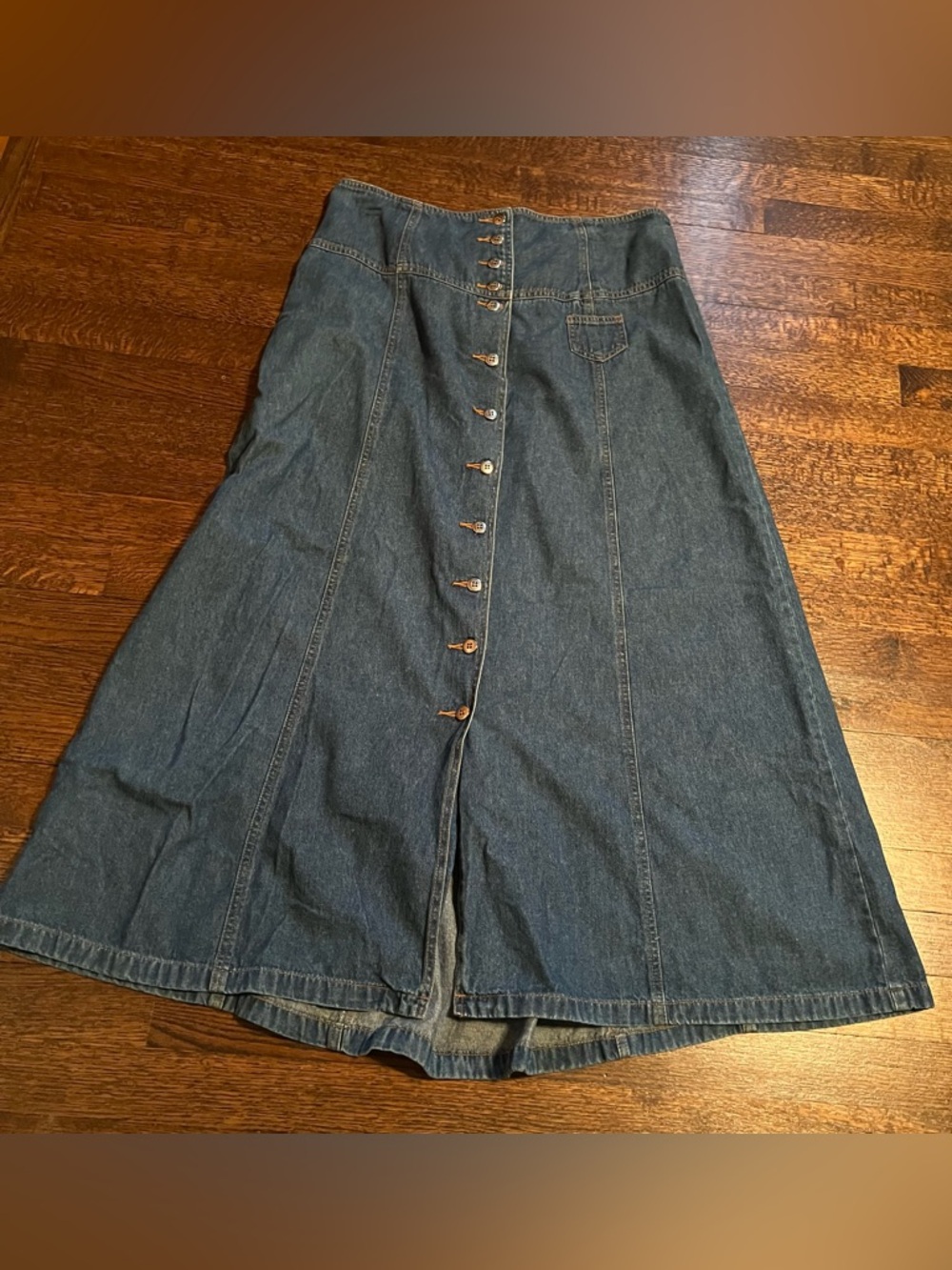 Classic Button-Front Denim Midi Skirt - Blue
